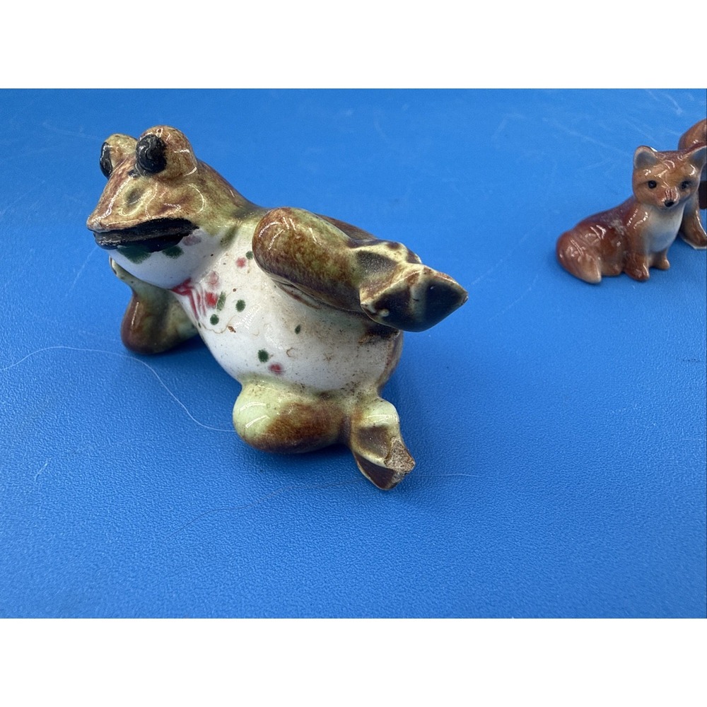 Lot of  7 Vtg  Mini Figures Trinkets Ceramic Porcelain Fox Raccoon Frog Rabbit - Picture 10 of 11